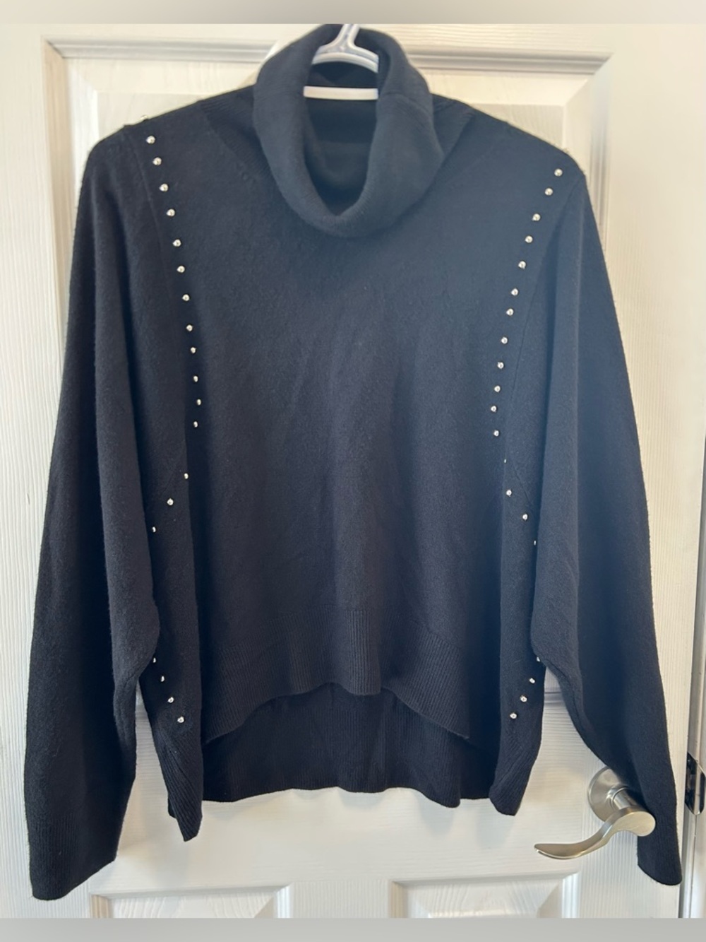 Buffalo David Bitton Black Stud-Trim Oversized Turtleneck Sweater
